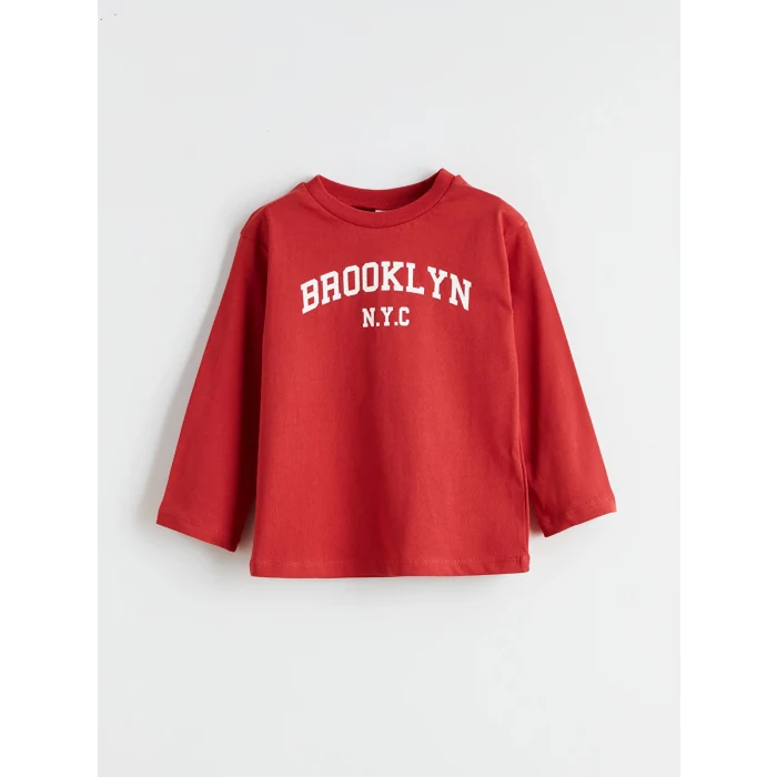 LCW baby Kırmızı Brooklyn Baskılı Erkek Bebek Tişört