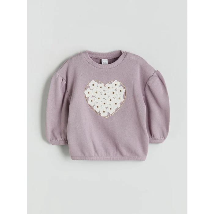 LCW baby Lila Bisiklet Yaka Çiçekli Kız Bebek Sweatshirt ve Tayt