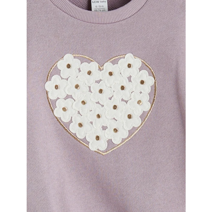 LCW baby Lila Bisiklet Yaka Çiçekli Kız Bebek Sweatshirt ve Tayt