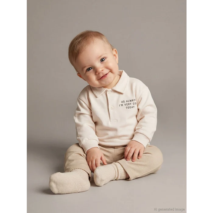 LCW baby Bej Polo Yaka Erkek Bebek Sweatshirt ve Pantolon