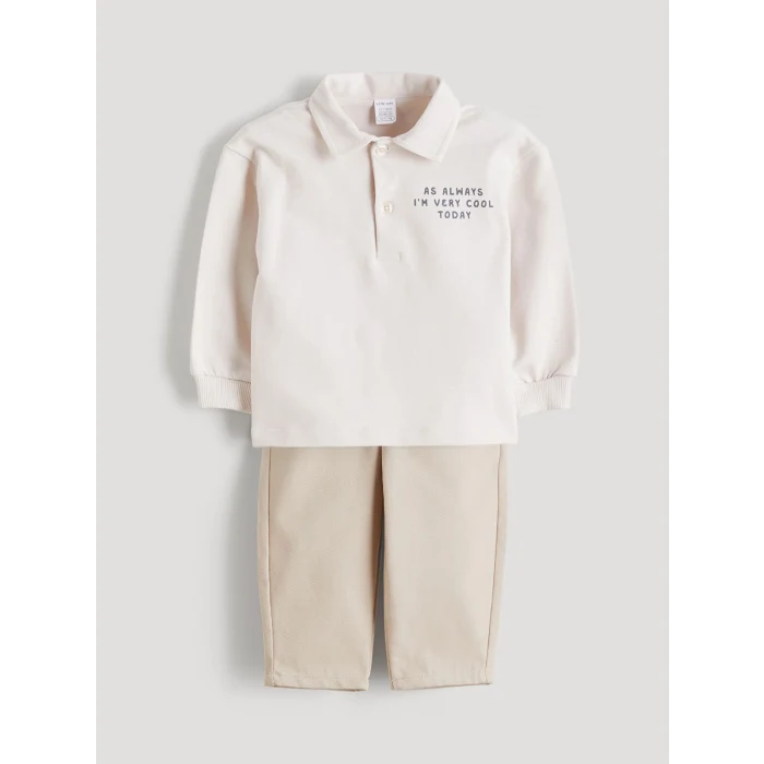 LCW baby Bej Polo Yaka Erkek Bebek Sweatshirt ve Pantolon