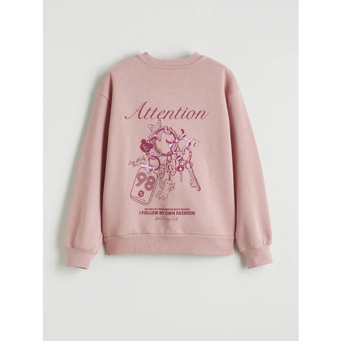 LCW Kids Pembe Baskılı Kız Çocuk Kalın Sweatshirt