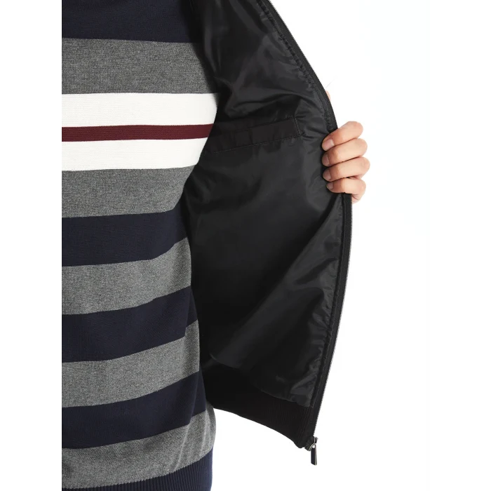 LCWAIKIKI Classic Siyah Standart Kalıp Dik Yaka Erkek Triko Mont