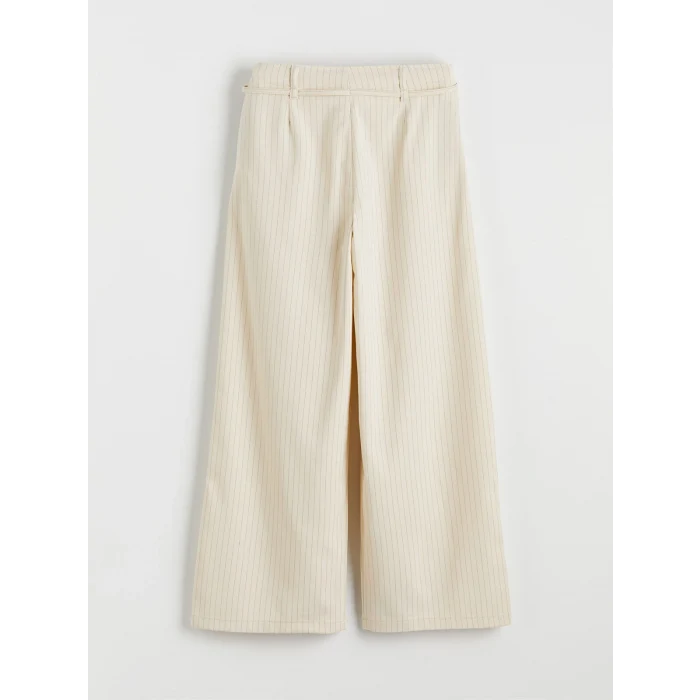 LCW Kids Bej Çizgili Pileli Kız Çocuk Pantolon