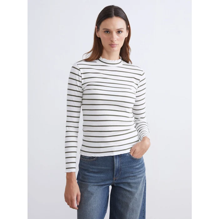 LCW Modest Yeşil Dik Yaka Çizgili Kadın Body