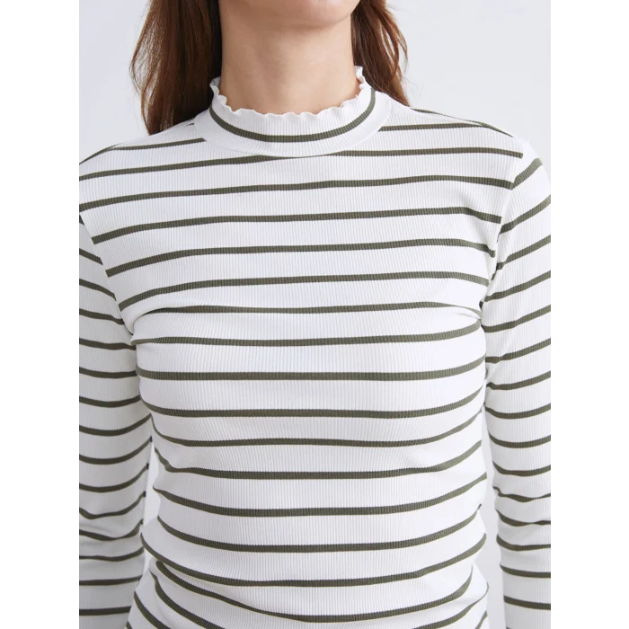 LCW Modest Yeşil Dik Yaka Çizgili Kadın Body