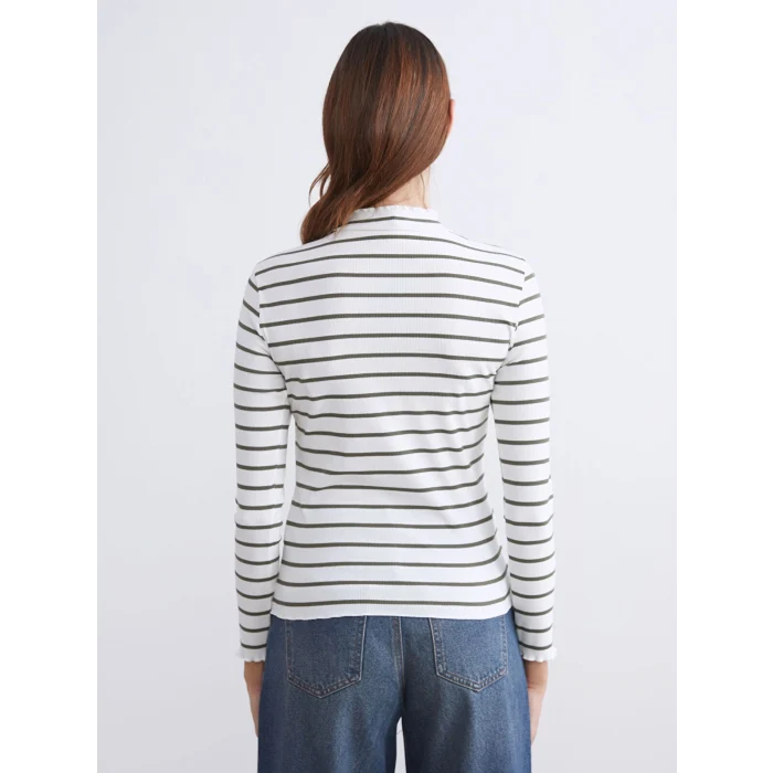 LCW Modest Yeşil Dik Yaka Çizgili Kadın Body