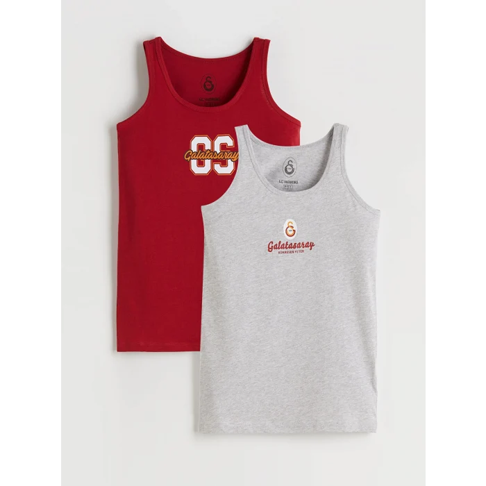 LCW Kids Kırmızı Bisiklet Yaka Galatasaray Baskılı Erkek Çocuk Atlet 2li