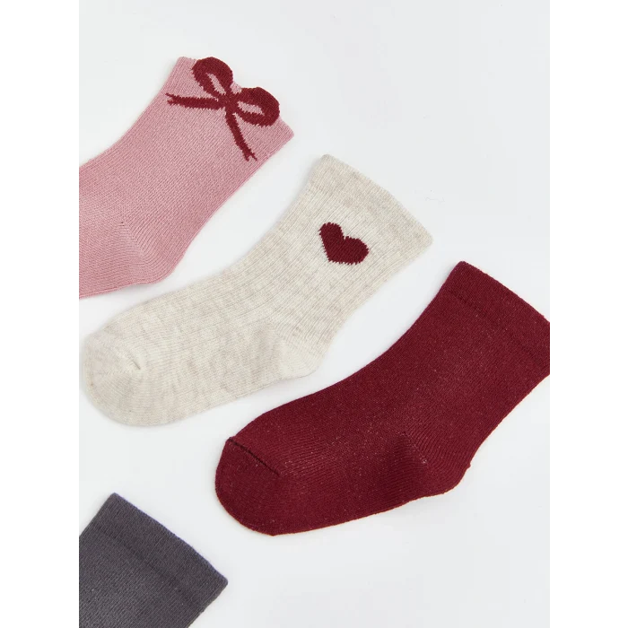 LCW baby Pembe Kalp Desenli Kız Bebek Soket Çorap 5li