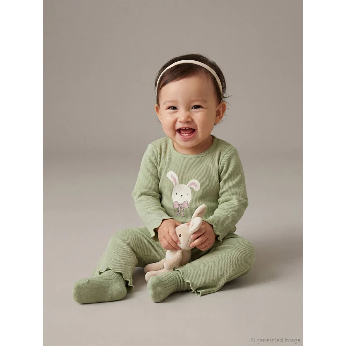 LCW baby Yeşil Bisiklet Yaka Kız Çocuk Tişört ve Tayt