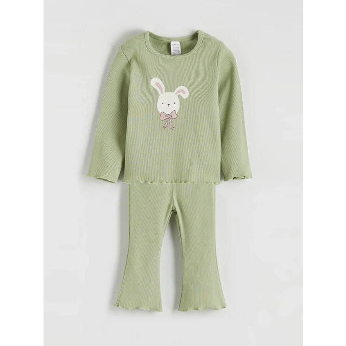 LCW baby Yeşil Bisiklet Yaka Kız Çocuk Tişört ve Tayt