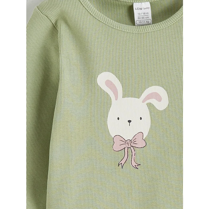 LCW baby Yeşil Bisiklet Yaka Kız Çocuk Tişört ve Tayt