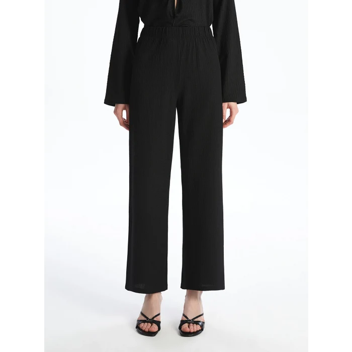 LCWAIKIKI Classic Siyah Beli Lastikli Dokulu Kadın Pantolon