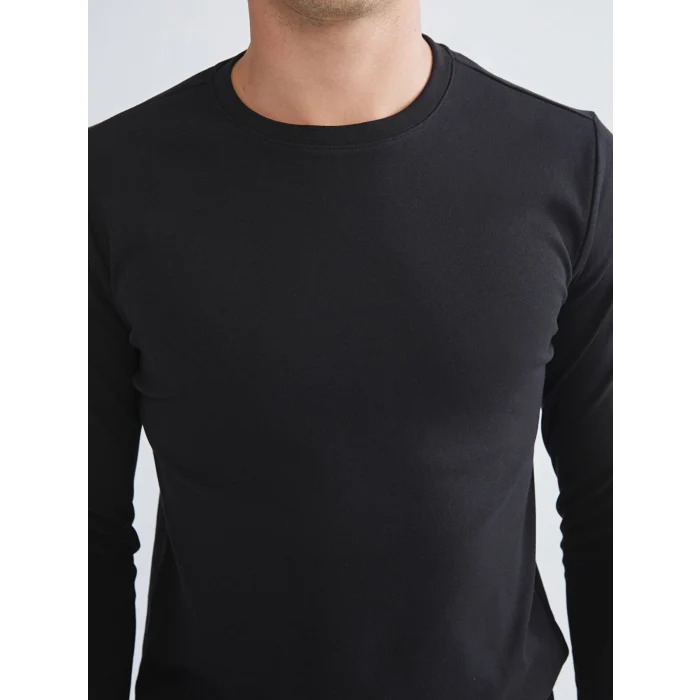 LCWAIKIKI Basic Siyah Bisiklet Yaka Uzun Kollu Erkek Tişört