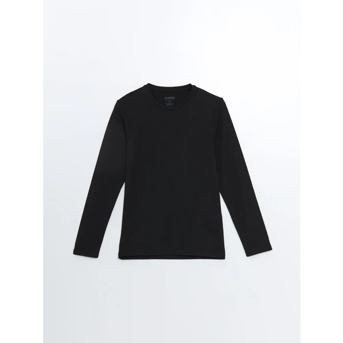 LCWAIKIKI Basic Siyah Bisiklet Yaka Uzun Kollu Erkek Tişört