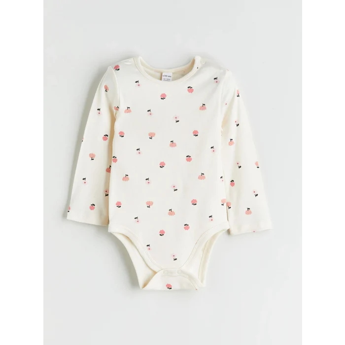 LCW baby Ekru Baskılı Kız Uzun Kollu Bebek Çıtçıtlı Body 2li
