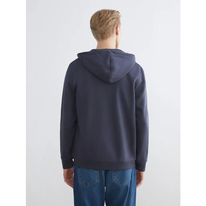 LCWAIKIKI Classic İndigo Kapüşonlu Uzun Kollu Erkek Fermuarlı Sweatshirt