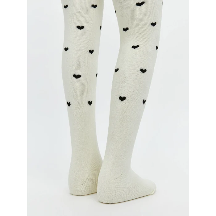 LCW Kids Ekru Kalp Desenli Kız Çocuk Külotlu Çorap