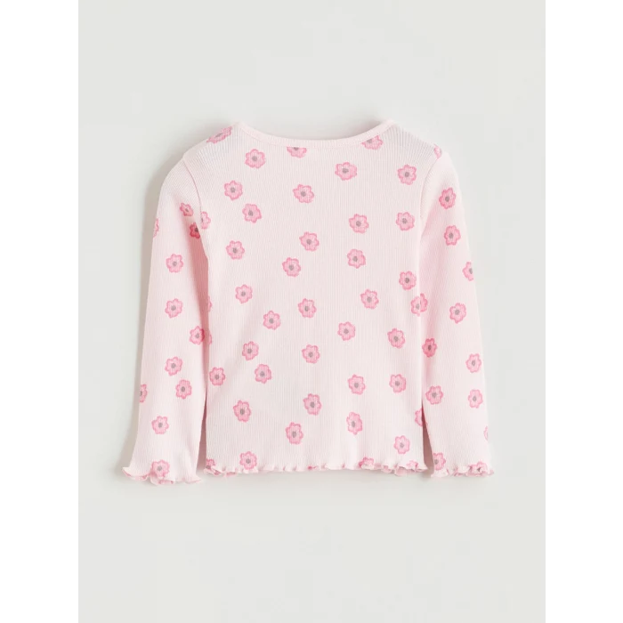 LCW baby Pembe Bisiklet Yaka Baskılı Kız Bebek Bluz ve Tayt 2li