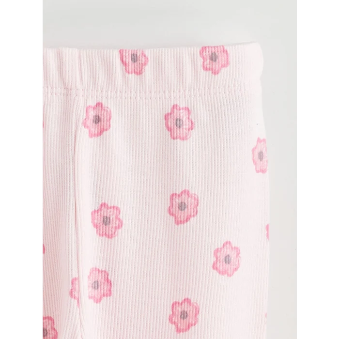 LCW baby Pembe Bisiklet Yaka Baskılı Kız Bebek Bluz ve Tayt 2li