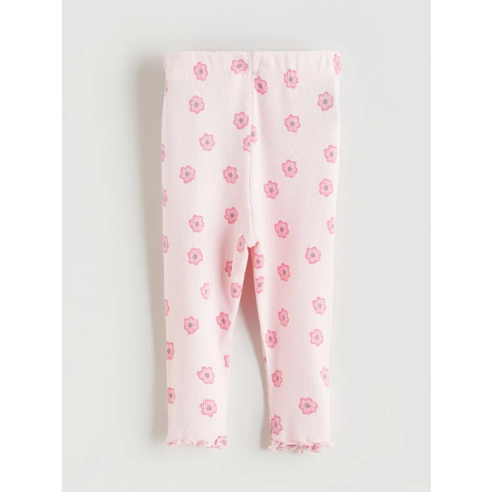 LCW baby Pembe Bisiklet Yaka Baskılı Kız Bebek Bluz ve Tayt 2li