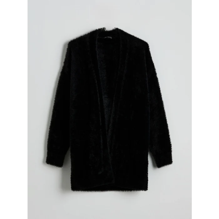 LCW Modest Siyah Şal Yaka Kadın Pelüş Triko Hırka