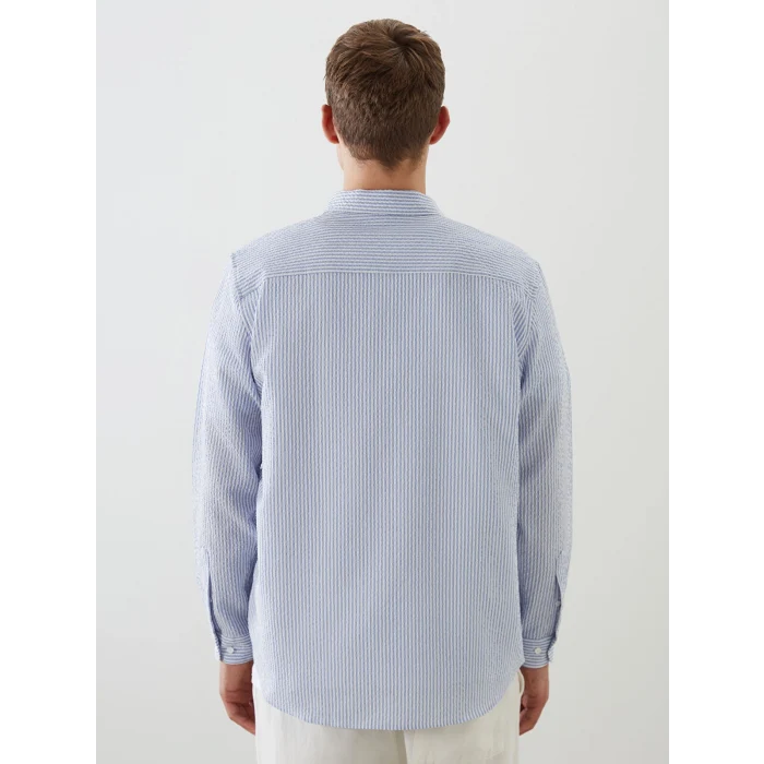 LCW Vision Mavi Slim Fit Uzun Kollu Çizgili Erkek Gömlek