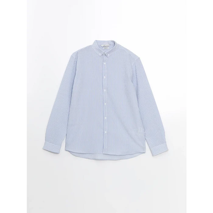 LCW Vision Mavi Slim Fit Uzun Kollu Çizgili Erkek Gömlek