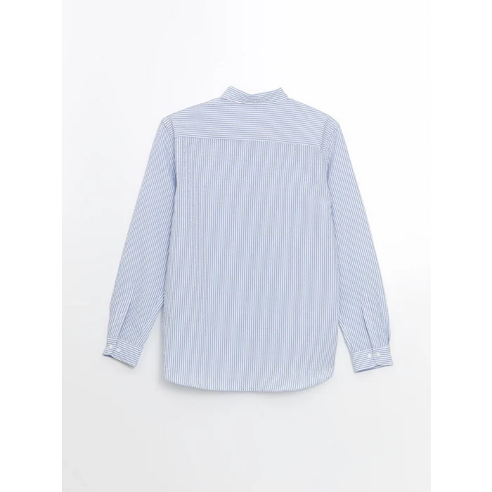 LCW Vision Mavi Slim Fit Uzun Kollu Çizgili Erkek Gömlek