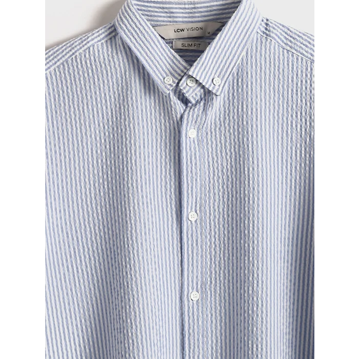 LCW Vision Mavi Slim Fit Uzun Kollu Çizgili Erkek Gömlek