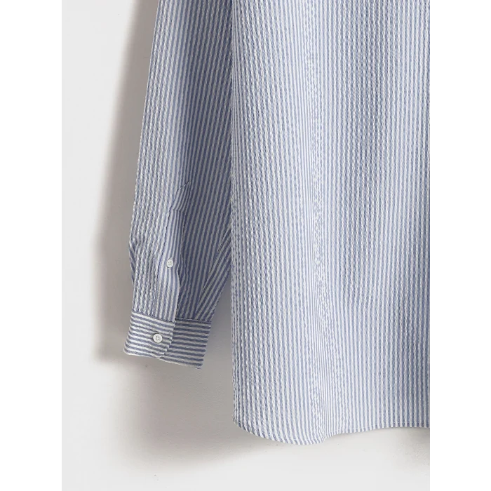 LCW Vision Mavi Slim Fit Uzun Kollu Çizgili Erkek Gömlek