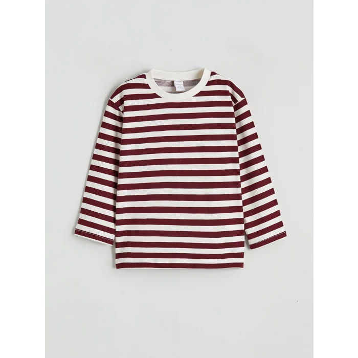 LCW baby Ekru Bisiklet Yaka Çizgili Erkek Bebek Tişört