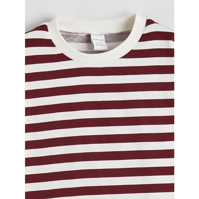 LCW baby Ekru Bisiklet Yaka Çizgili Erkek Bebek Tişört