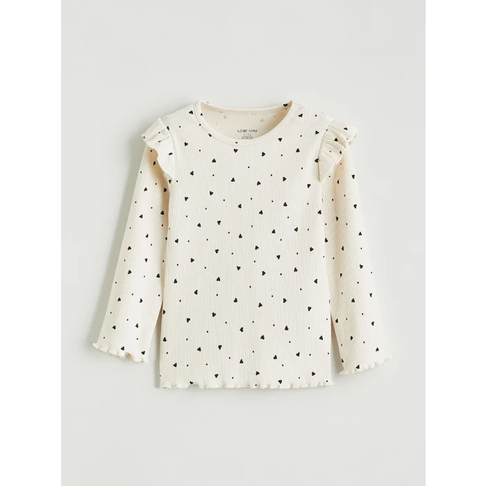 LCW baby Ekru Fırfır Detaylı Kız Bebek Tişört