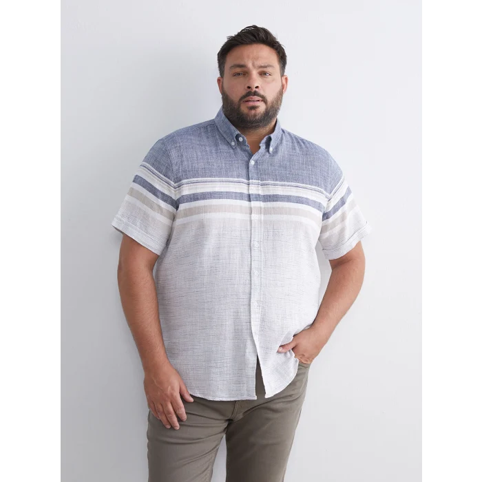 LCWAIKIKI Classic İndigo Regular Fit Kısa Kollu Çizgili Armürlü Erkek Gömlek