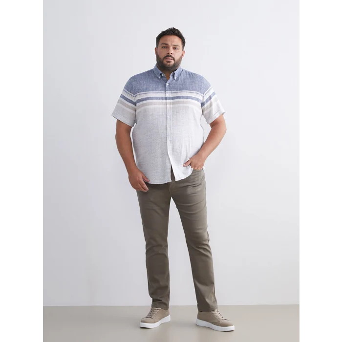 LCWAIKIKI Classic İndigo Regular Fit Kısa Kollu Çizgili Armürlü Erkek Gömlek