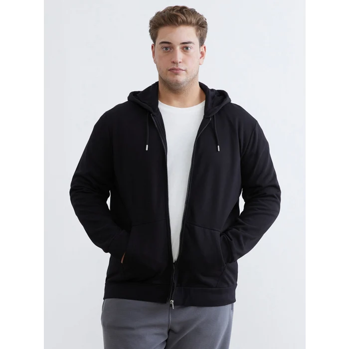 LCWAIKIKI Classic Siyah Kapüşonlu Uzun Kollu Erkek Fermuarlı Sweatshirt