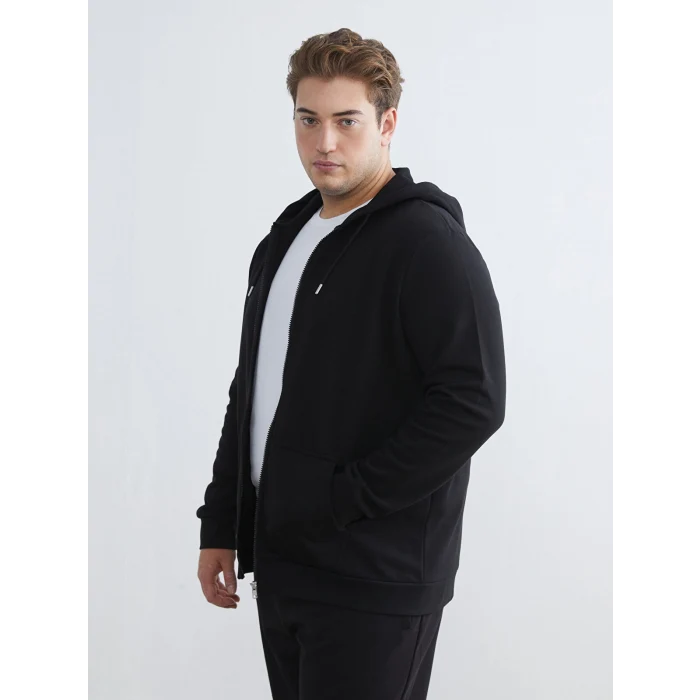 LCWAIKIKI Classic Siyah Kapüşonlu Uzun Kollu Erkek Fermuarlı Sweatshirt