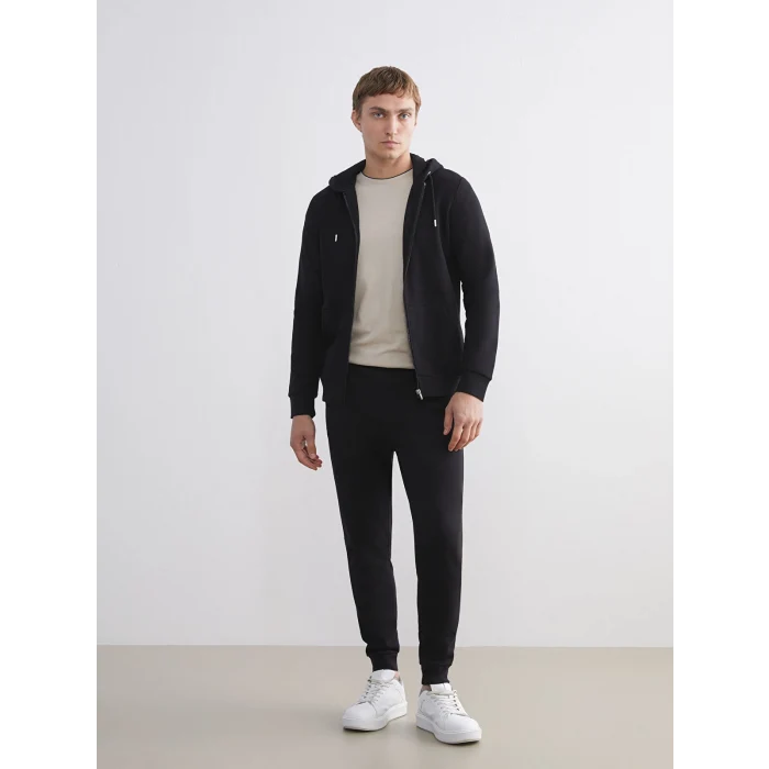 LCWAIKIKI Classic Siyah Kapüşonlu Uzun Kollu Erkek Fermuarlı Sweatshirt