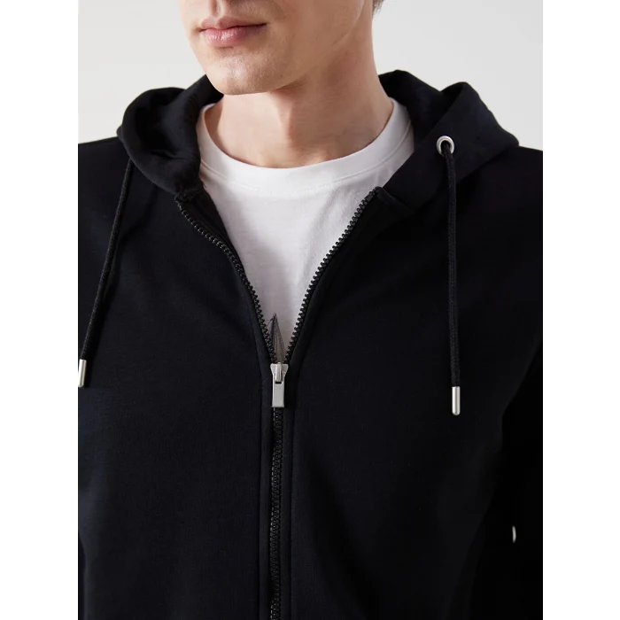 LCWAIKIKI Classic Siyah Kapüşonlu Uzun Kollu Erkek Fermuarlı Sweatshirt