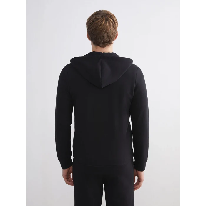 LCWAIKIKI Classic Siyah Kapüşonlu Uzun Kollu Erkek Fermuarlı Sweatshirt