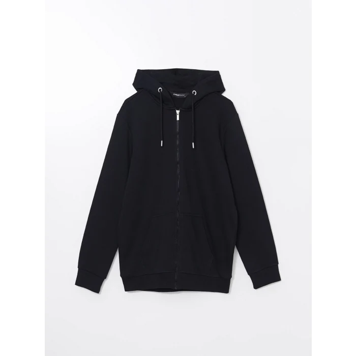 LCWAIKIKI Classic Siyah Kapüşonlu Uzun Kollu Erkek Fermuarlı Sweatshirt