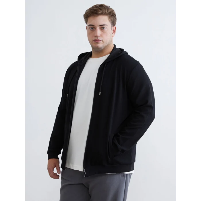 LCWAIKIKI Classic Siyah Kapüşonlu Uzun Kollu Erkek Fermuarlı Sweatshirt