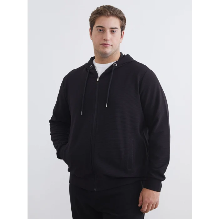 LCWAIKIKI Classic Siyah Kapüşonlu Uzun Kollu Erkek Fermuarlı Sweatshirt