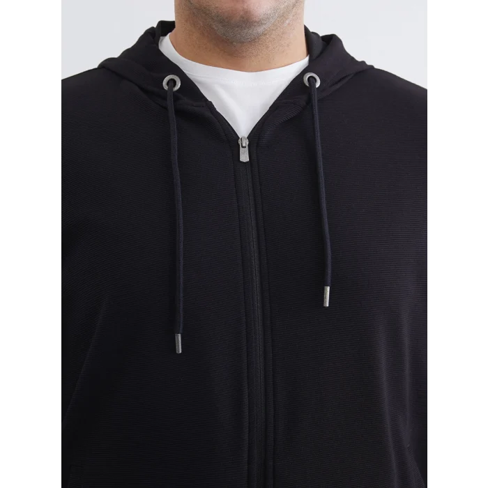 LCWAIKIKI Classic Siyah Kapüşonlu Uzun Kollu Erkek Fermuarlı Sweatshirt