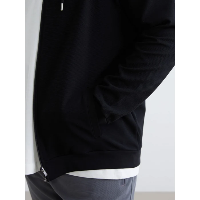 LCWAIKIKI Classic Siyah Kapüşonlu Uzun Kollu Erkek Fermuarlı Sweatshirt