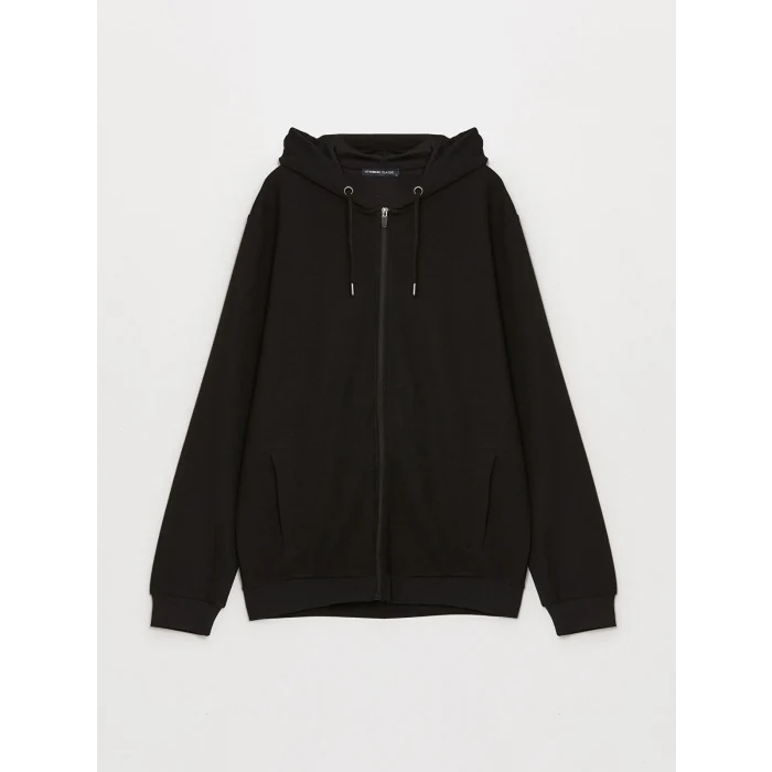 LCWAIKIKI Classic Siyah Kapüşonlu Uzun Kollu Erkek Fermuarlı Sweatshirt