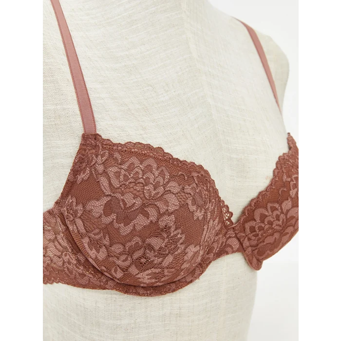 LCW DREAM Kahverengi Balenli Yarım Dolgulu Dantelli Tişört Sütyen