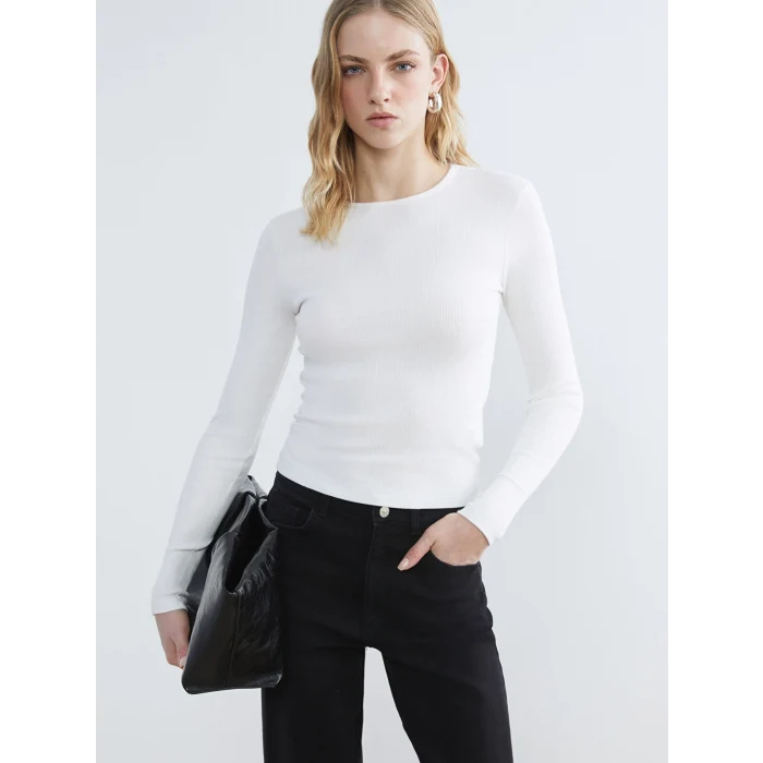 LCW Vision Ekru Bisiklet Yaka Fitilli Kadın Body