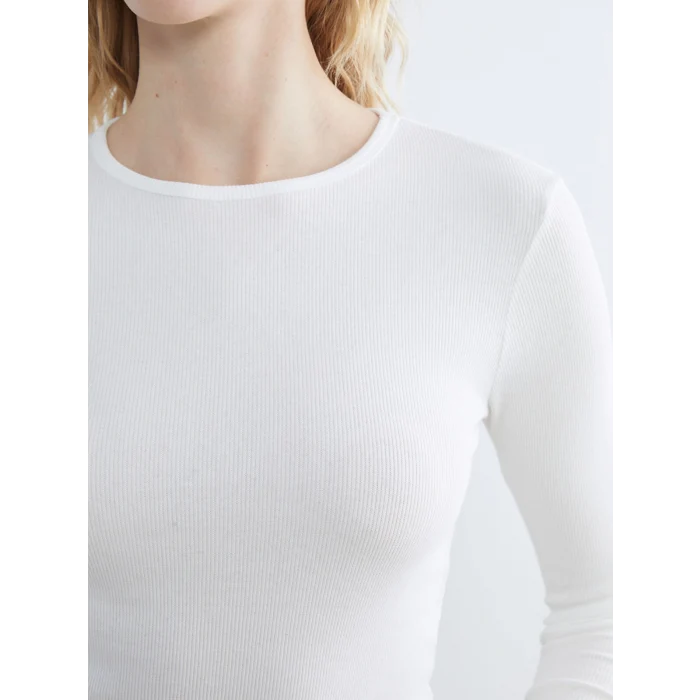 LCW Vision Ekru Bisiklet Yaka Fitilli Kadın Body